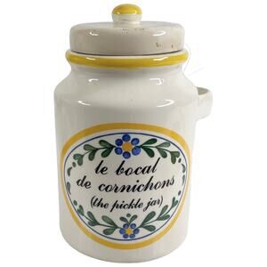 Ceramic PICKLE JAR & LID 8" La Lecon de Francais French Country Farmhouse Chic